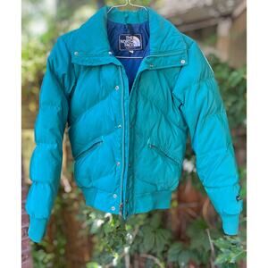 Vintage 80s The North Face Goose Down Puffer Jacket Teal USA Made Women’s Small